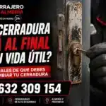 Cerradura desgastada siendo inspeccionada por un cerrajero en Almería, una de las principales señales de que ha llegado al final de su vida útil.